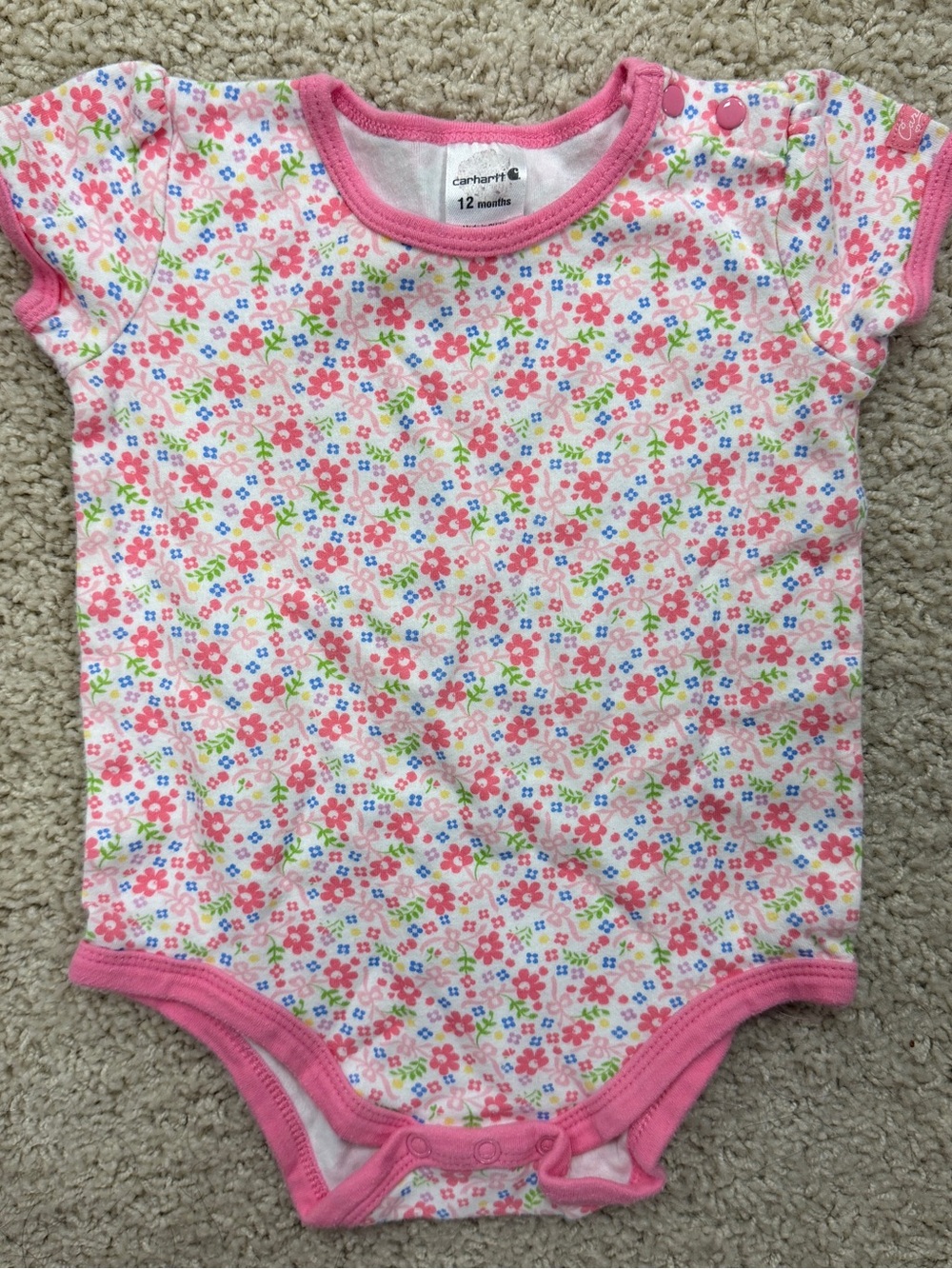 Carhartt Pink Floral Short-Sleeve Baby Bodysuit